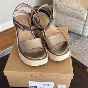 Naked Feet Bronze Metallic Platform Sandals with Cream Sole